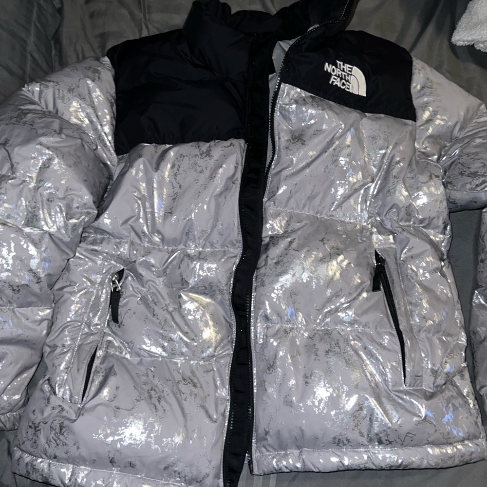 The North Face Kids Silver & Black Reflective Puffer Jacket